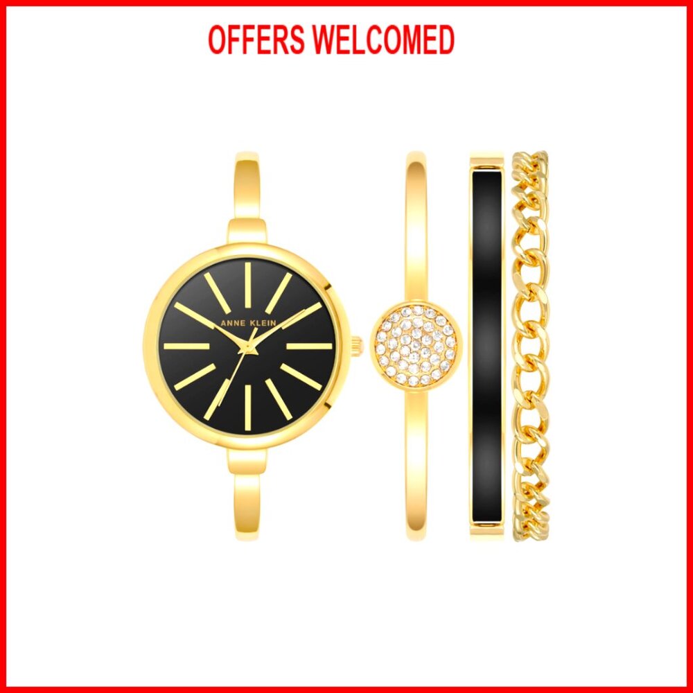 Bangle Watch And Bracelet Set With Mineral Dial Window
